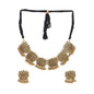 Mominos Fashion Oxidised Lotus Design Golden Color Necklace Choker Set