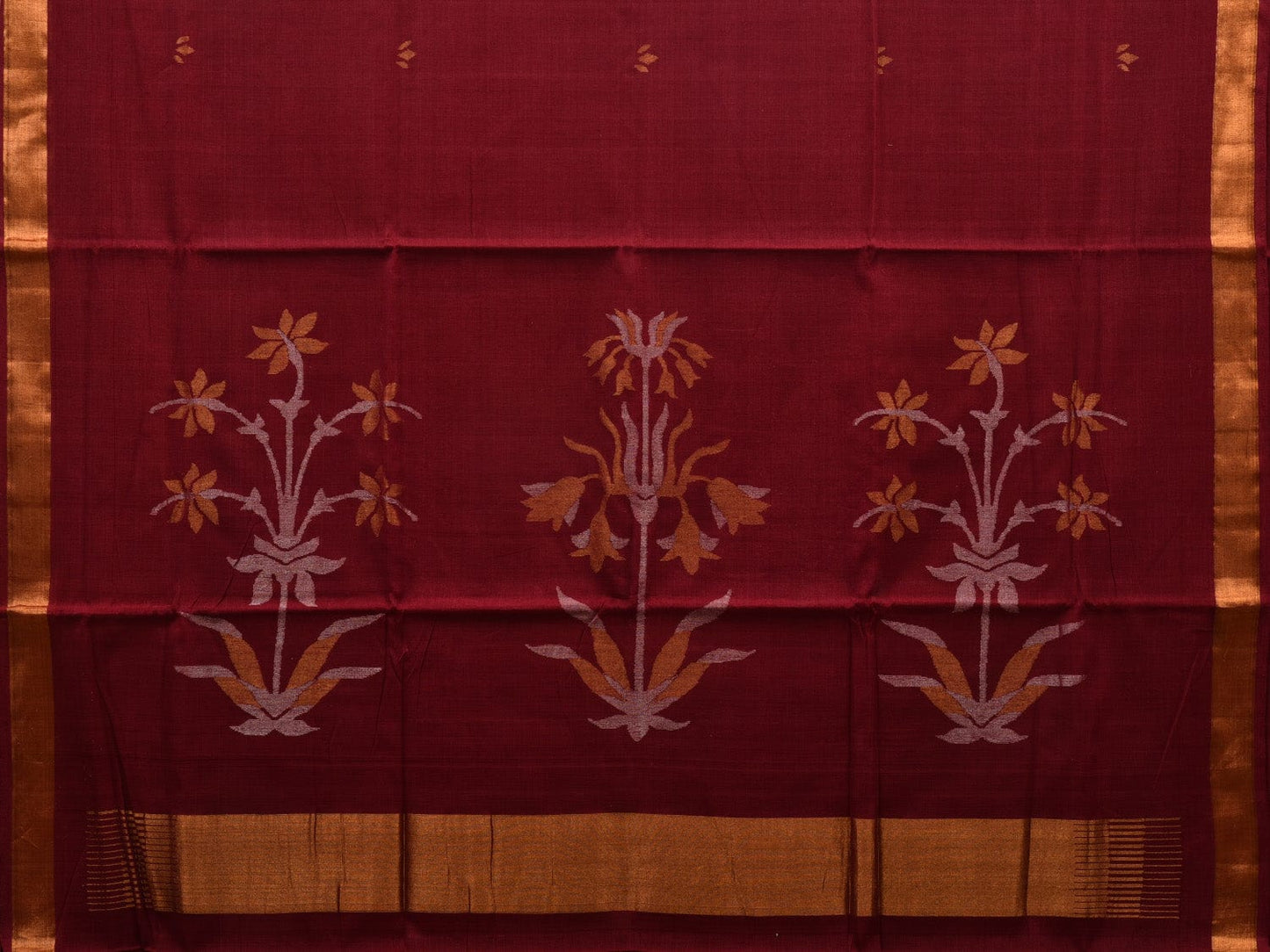 Maroon Khadi Cotton Handloom Saree with Pallu Design - Global Threads