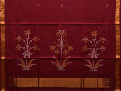 Maroon Khadi Cotton Handloom Saree with Pallu Design - Global Threads