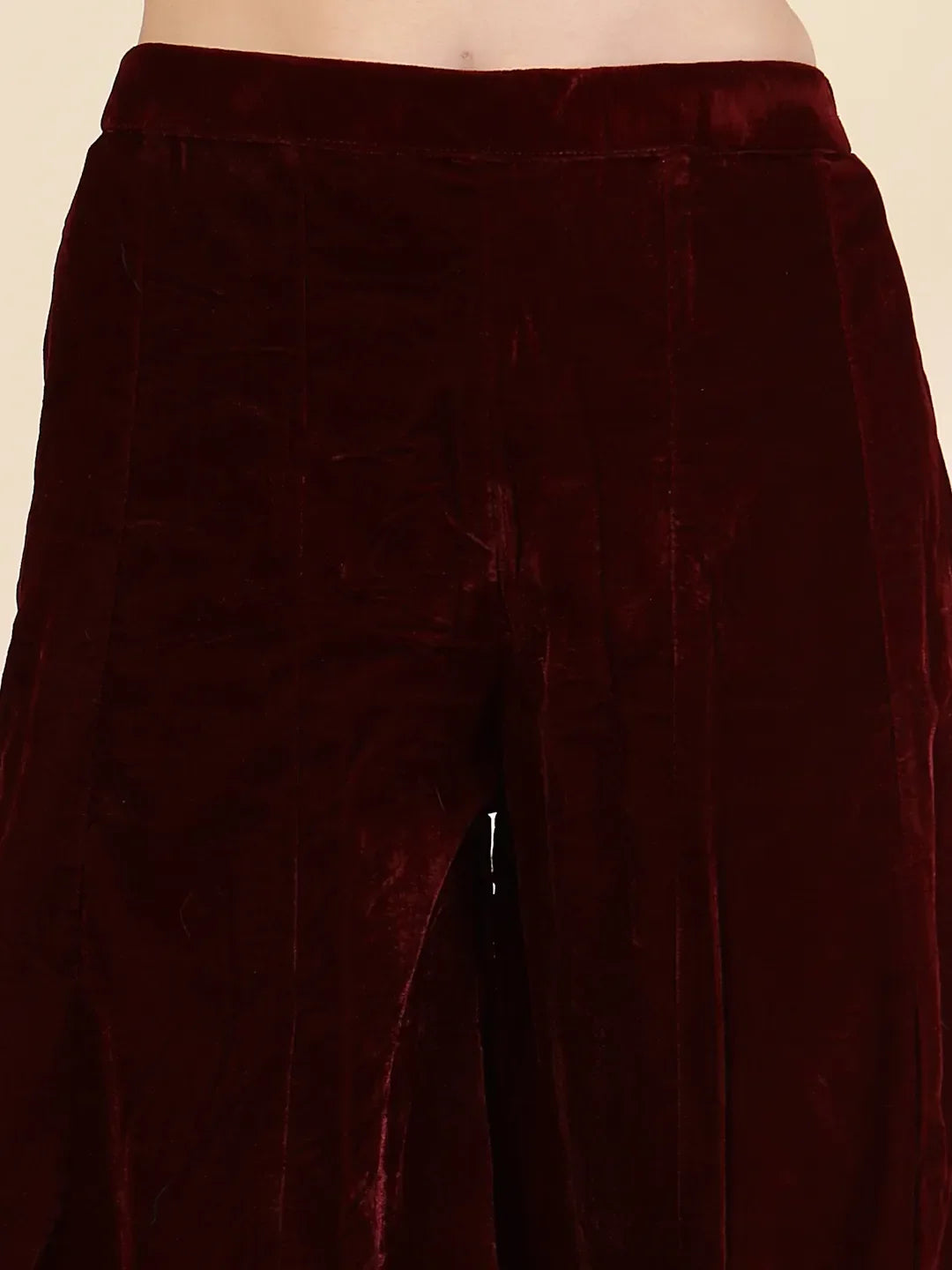 Yufta Maroon Velvet Zari Work CoOrd Set