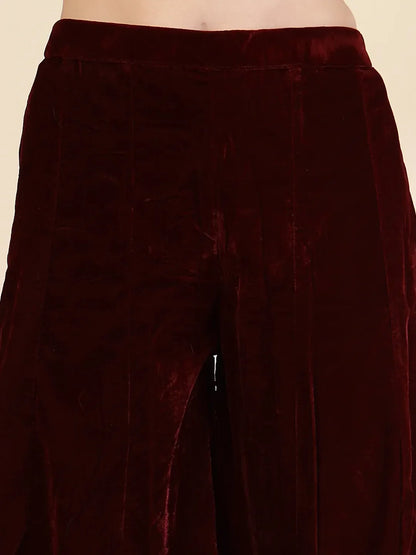 Yufta Maroon Velvet Zari Work CoOrd Set