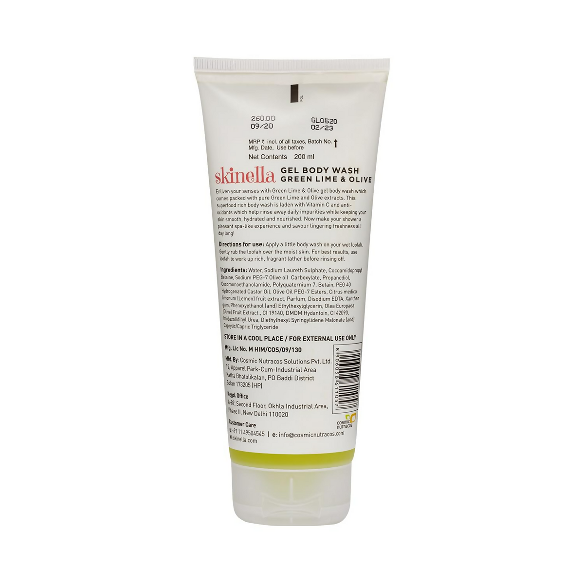 Skinella Gel Body Wash,Green Lime And Olive with Vitamins E & C