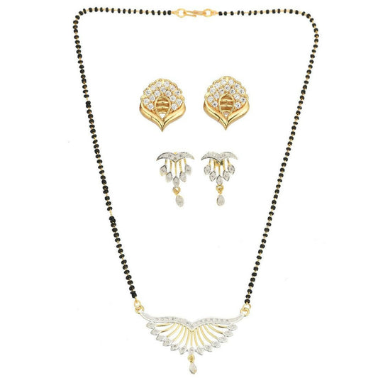 AanyaCentric Gold-Polished Mangalsutra with Pendant, 2 Pair Earrings