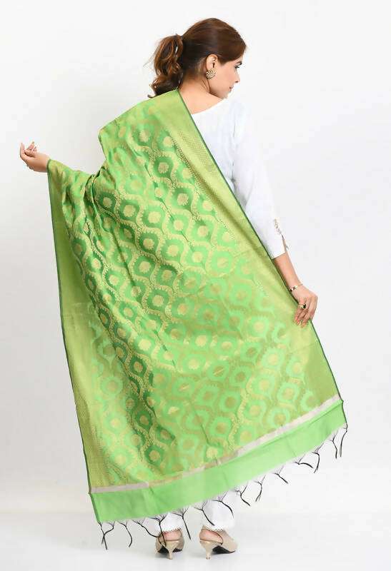 Mominos Fashion Moeza Women's Banarsi Silk All Over Woven Design Parrot Green Dupatta