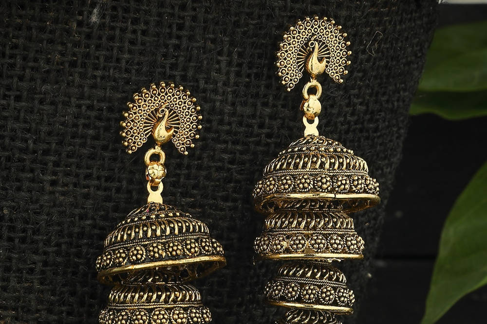 Mominos Fashion Johar Kamal Peacock Design Golden Colour Earrings
