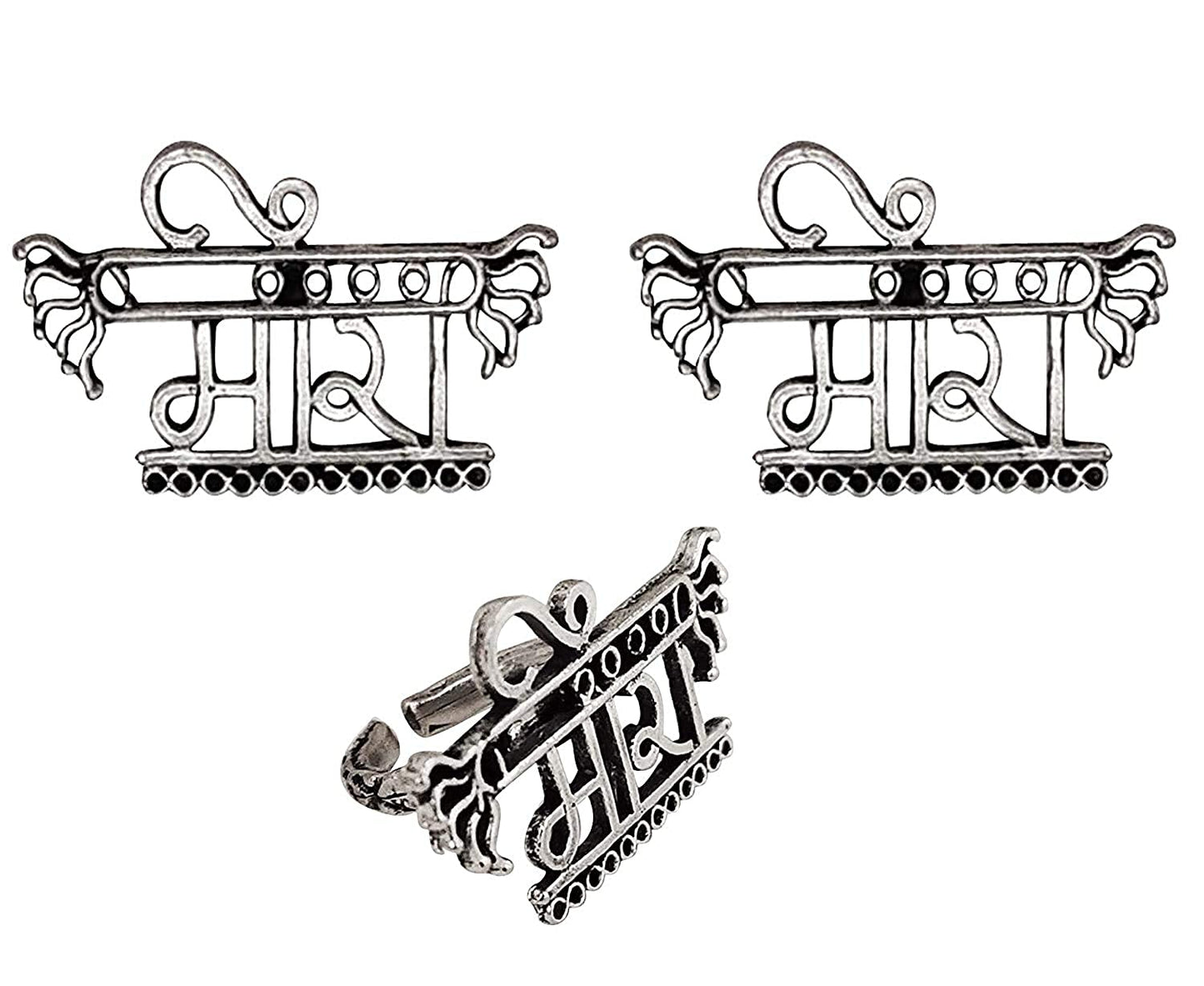 Silver-Plated Alloy Silver Oxidised Ring And Earring Combo - The Pari