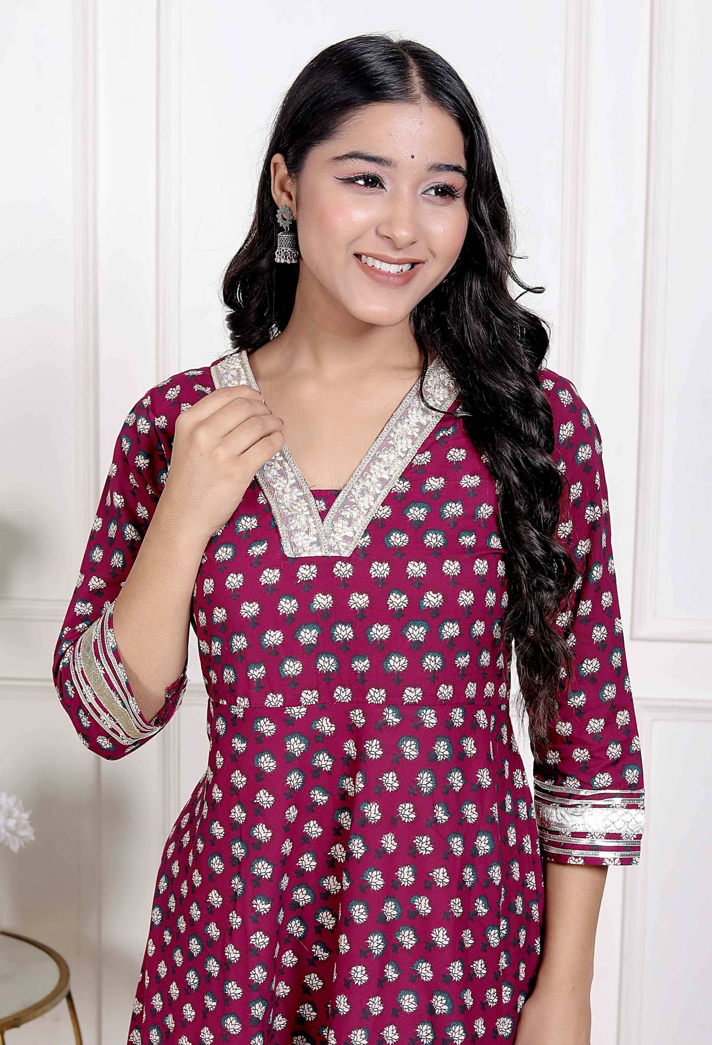 Miravan Women's Maroon embroidered Anarkali Kurta and Dupatta