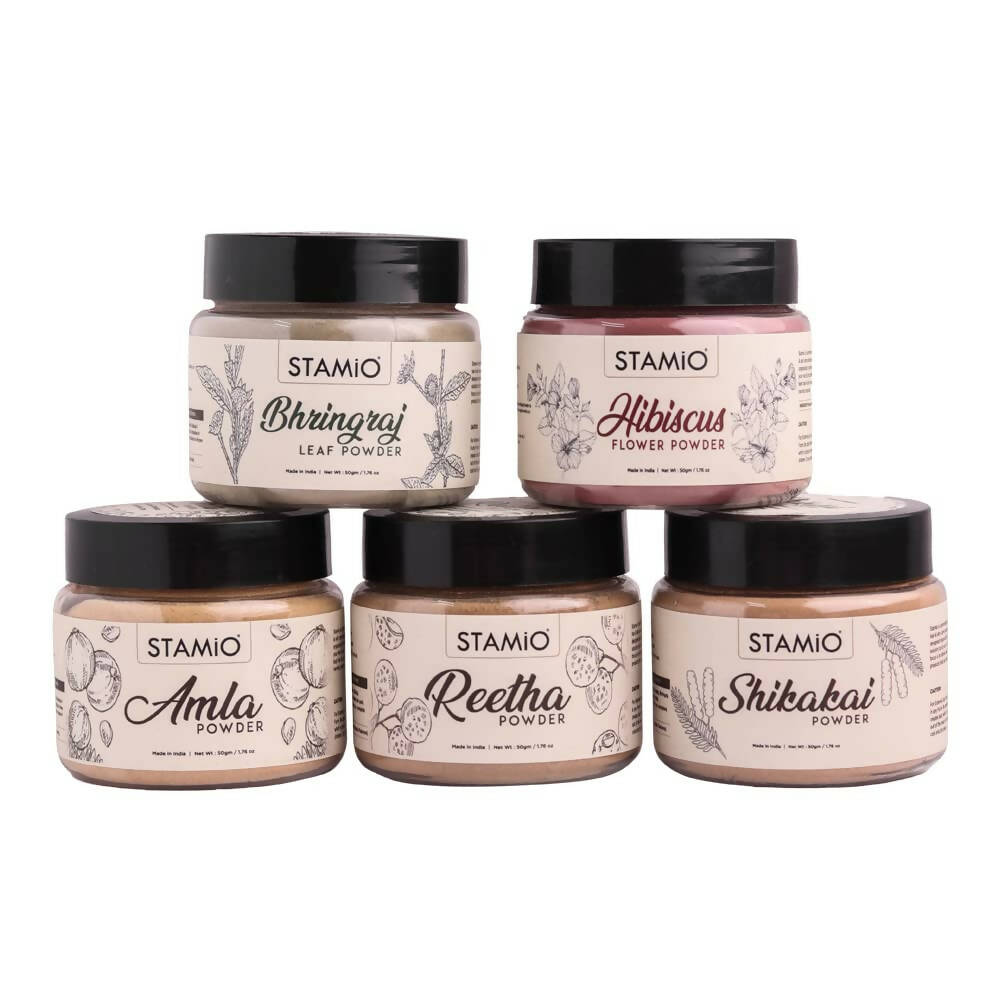 Stamio Pure Amla, Reetha, Shikakai, Bhringraj, Hibiscus Powders Combo For Hair Pack