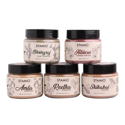 Stamio Pure Amla, Reetha, Shikakai, Bhringraj, Hibiscus Powders Combo For Hair Pack