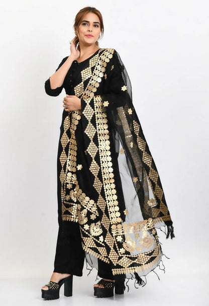 Mominos Fashion Moeza Women Organza Gotta Patti Bridal Dupatta Black Dupatta