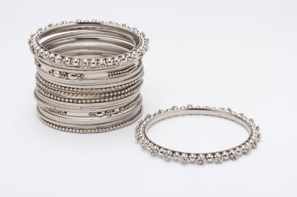 Rhodium-Plated Alloy Silver Trendy Stylish Bangle Set - The Pari