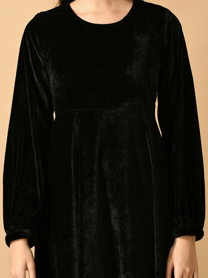 Myshka Women's Black Fit and Flare Party Dress