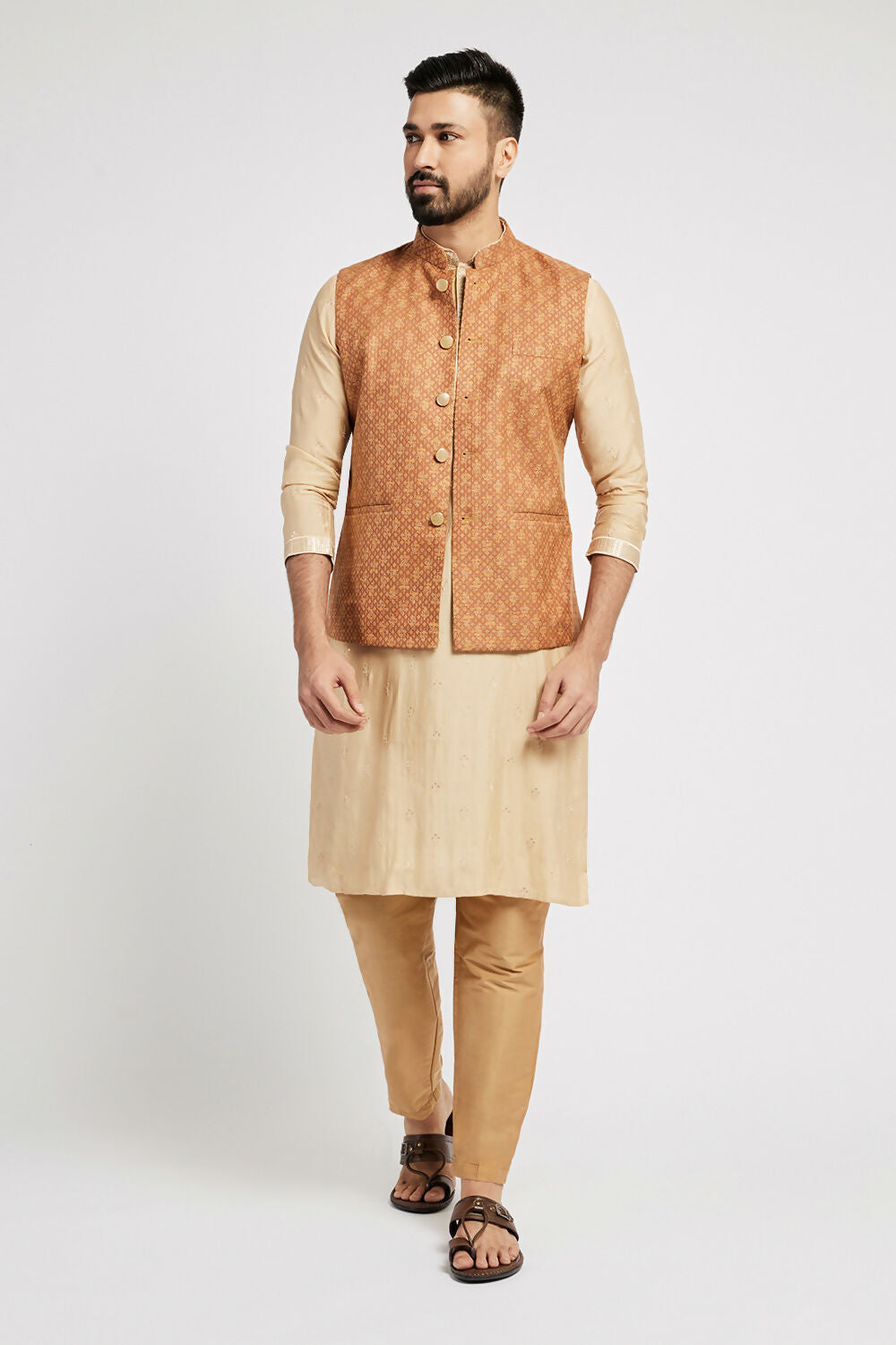 Ethnic India Brown Bundi Men's Jacket Abstract Blended