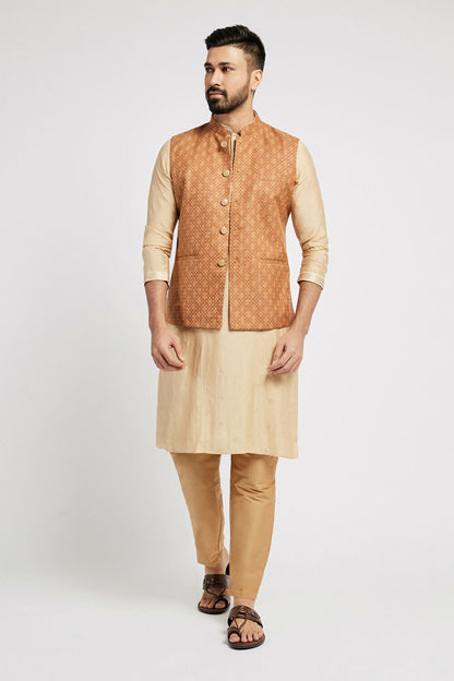 Ethnic India Brown Bundi Men's Jacket Abstract Blended