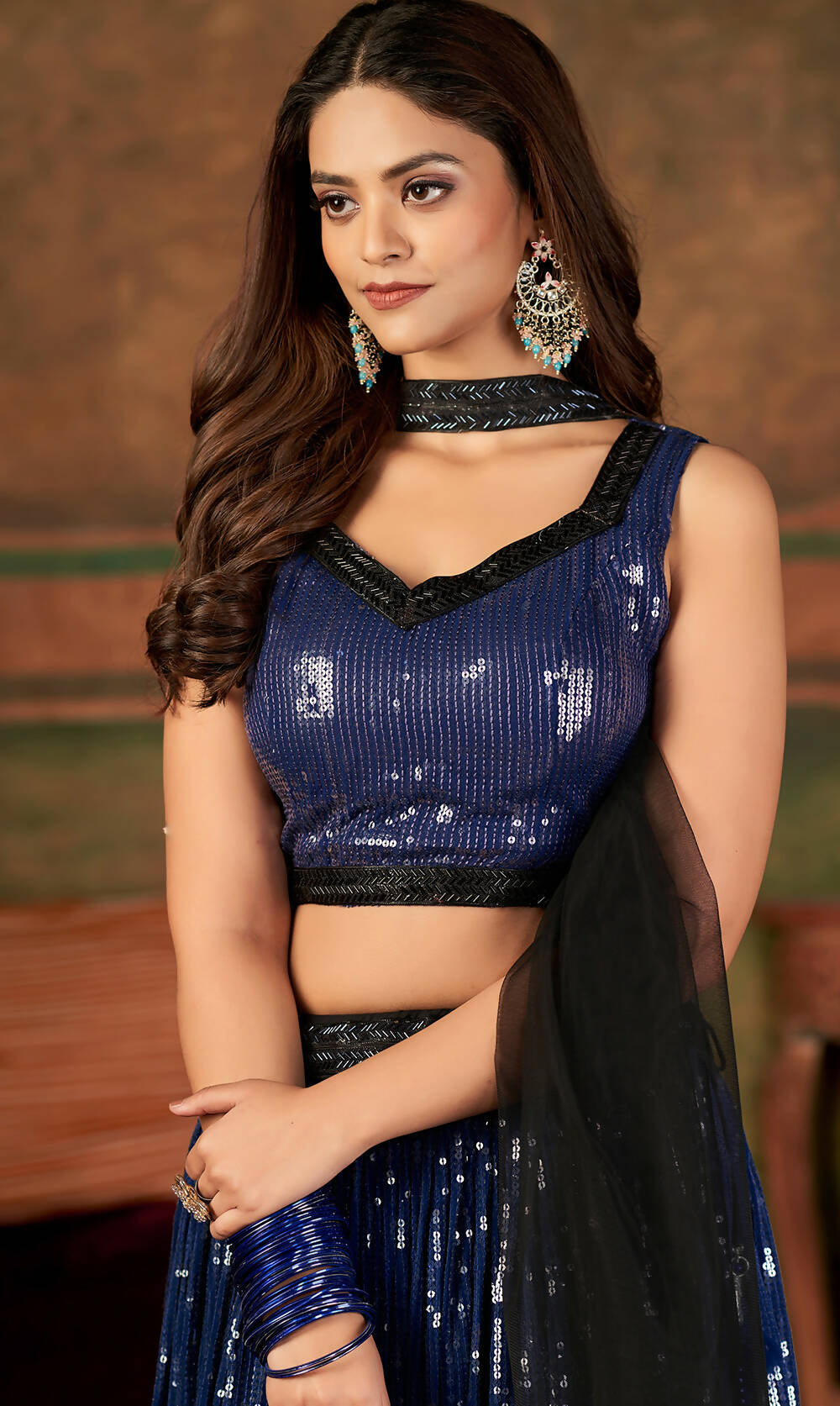 Wedding Designer Navy Blue Nylon Georgette Readymadelehenga Choli - Anbazaar