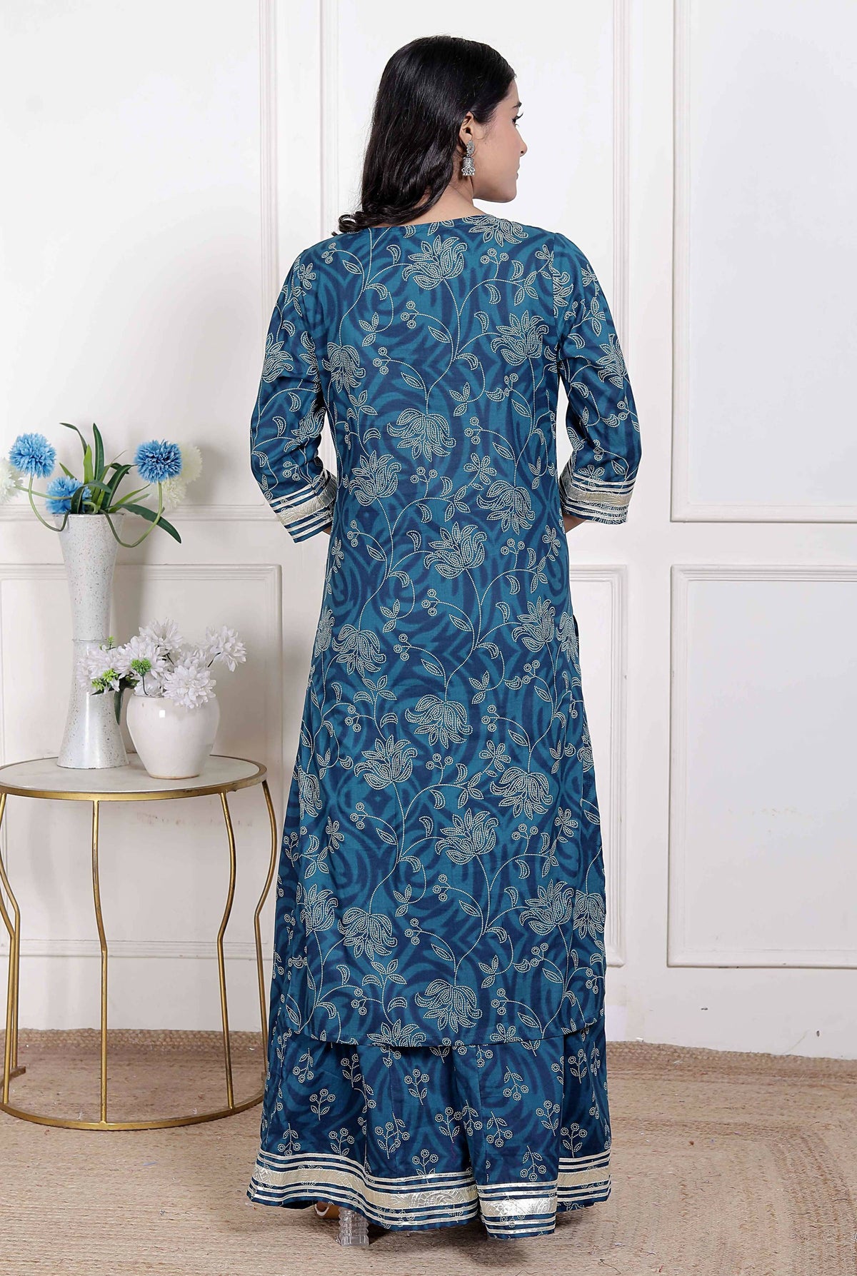 Miravan Women's Gota Patti Cotton Kurta Paired with Palazzo and Dupatta