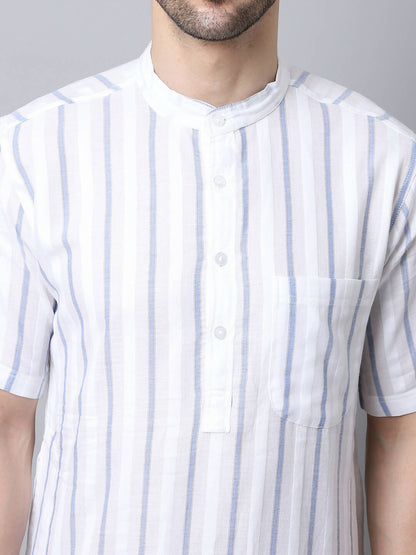 Even Apparels Beige Pure Cotton Men's Kurta With Band Collar