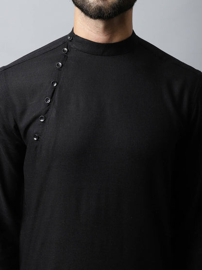 Even Apparels Black Color Linen Linen Men's Kurta With Side Placket (LN761)
