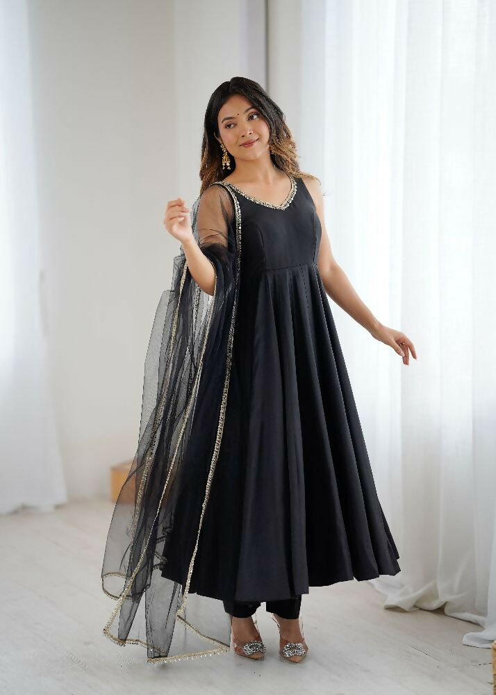 Joban Fashion Black Kurta Set Chanderi Sequence Embroidery Work