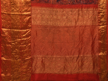 Multicolor Kalamkari Hand Painted Kanchipuram Silk Handloom Saree with Ramayana Design - Global Threads