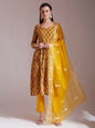 Yufta Mustard Cotton Gotta Work Kurta Set With Pant & Dupatta