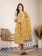 Yufta Mustard Cotton Lace Work On Yoke Straight Kurta Dupatta Pant Set
