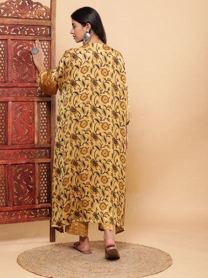 BohoJazz Mustard Vegetable Dye Flowy Modal Kurta with Pants