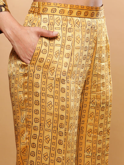 BohoJazz Mustard Vegetable Dye Flowy Modal Kurta with Pants