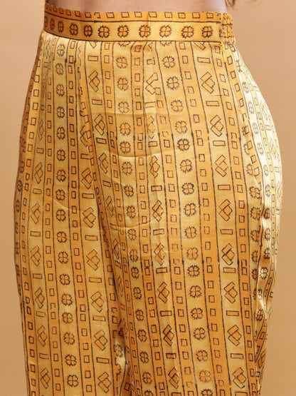 BohoJazz Mustard Vegetable Dye Flowy Modal Kurta with Pants