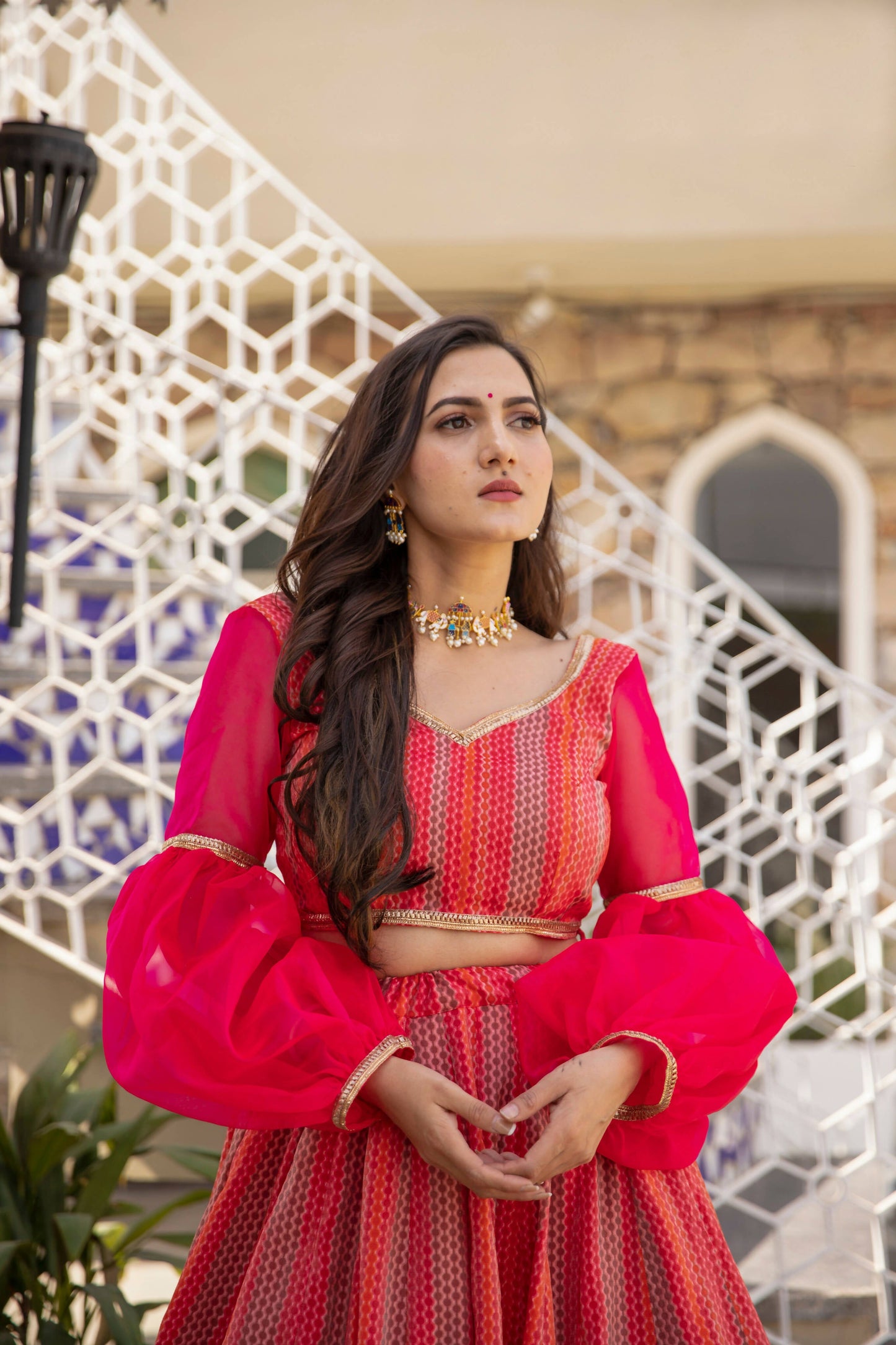 Wedding Designer Red Pink Chanderi Designer Lehenga - Anbazaar