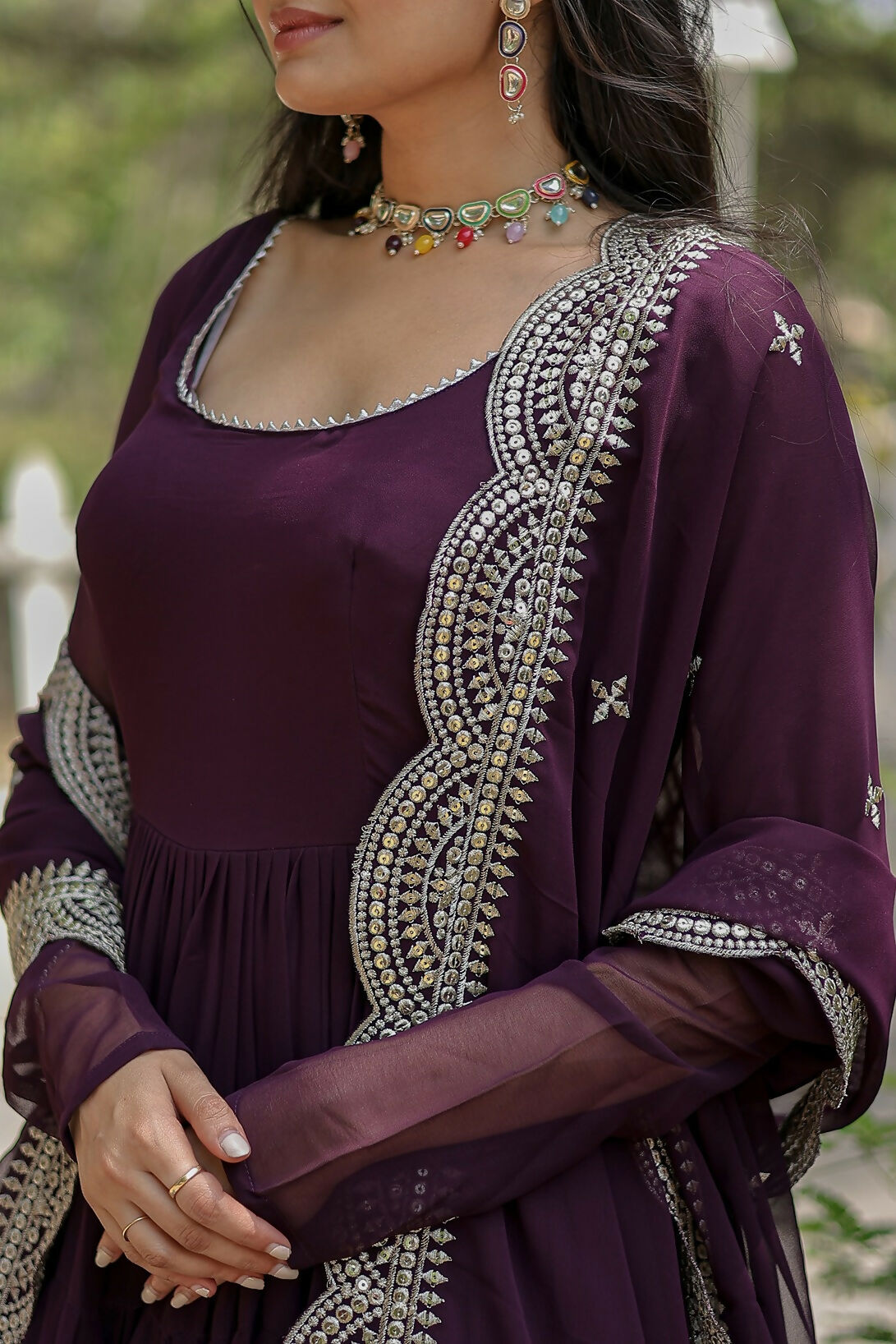 Joban Fashion Wine Georgette Sequence Embroidery Work Kurta Set