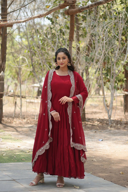 Joban Fashion Maroon Georgette Sequence Embroidery Work Kurta Set