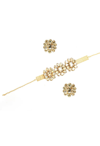 Mominos Fashion Joharkamal Gold-Polished Brass Finish Stone Choker For Women & Girls (Golden)
