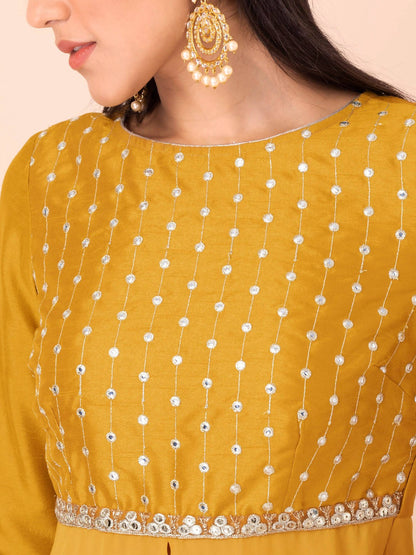 Indya Mustard Yellow Yoke Design Gotta Patti High Slit Kurta