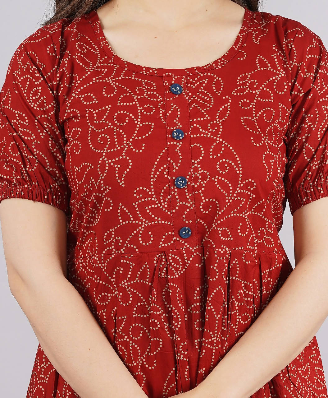 Vamika Red Cotton Printed Party Wear/Casual Wear Kurti