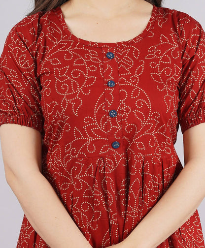 Vamika Red Cotton Printed Party Wear/Casual Wear Kurti