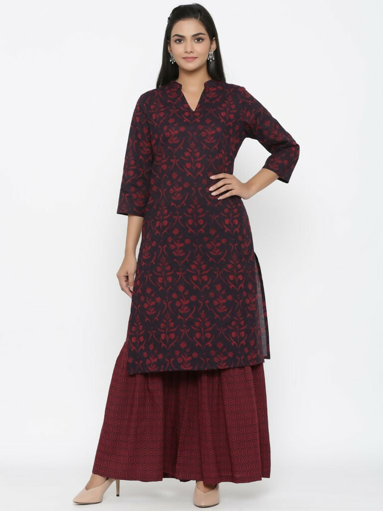 Miravan Women's Cotton Floral Print Straight Kurta Sharara Set