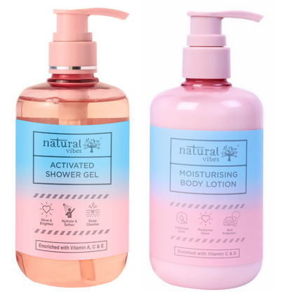 Natural Vibes Glow & Moisturising Bath and Body Regime with Shower Gel Body Wash & Lotion