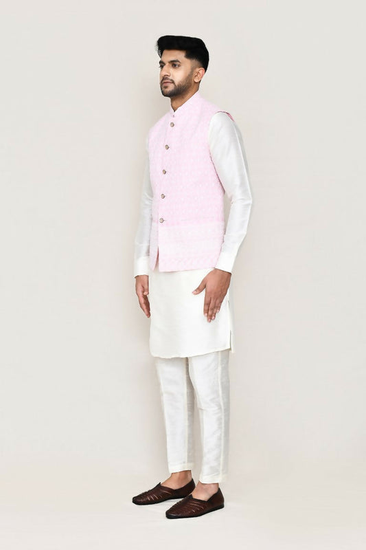 Joban Fashion Pink Colored Cotton Based With Full Thread Work Work Men's Jacket