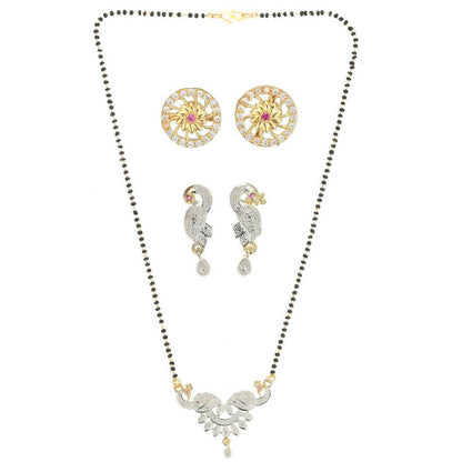 AanyaCentric Gold-Polished Mangalsutra with Pendant, 2 Pair Earrings