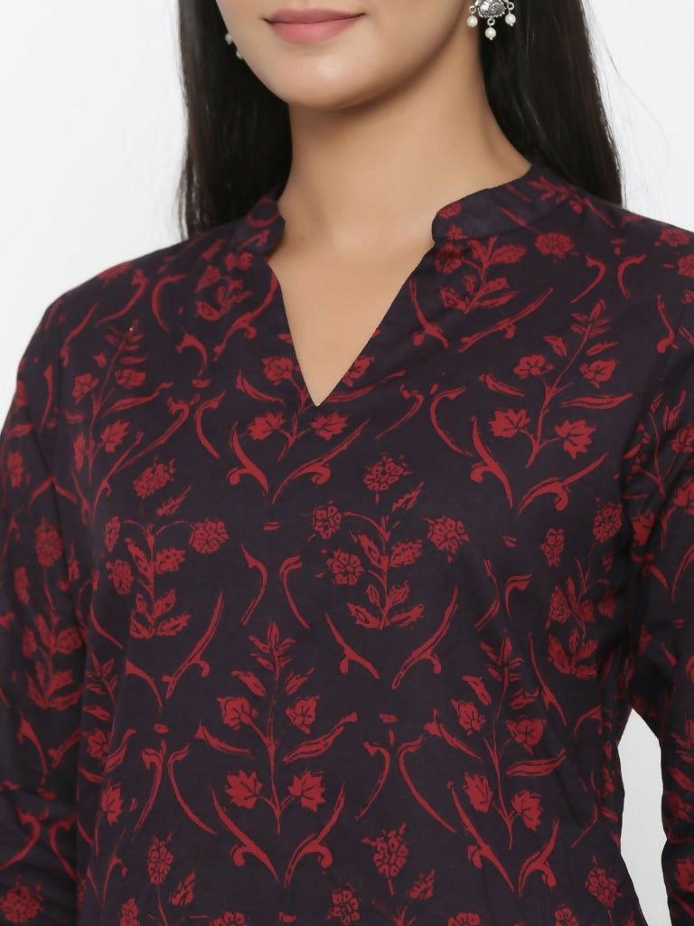 Miravan Women's Cotton Floral Print Straight Kurta Sharara Set