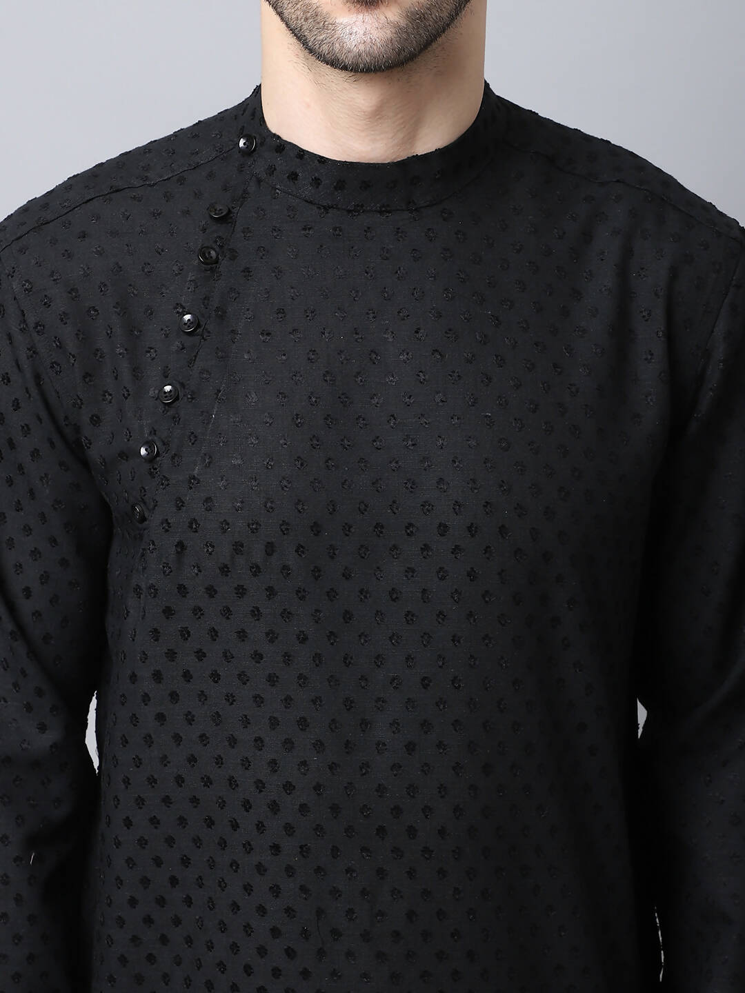 Even Apparels Black Pure Cotton Men's Kurta With Side Placket (MMS446)