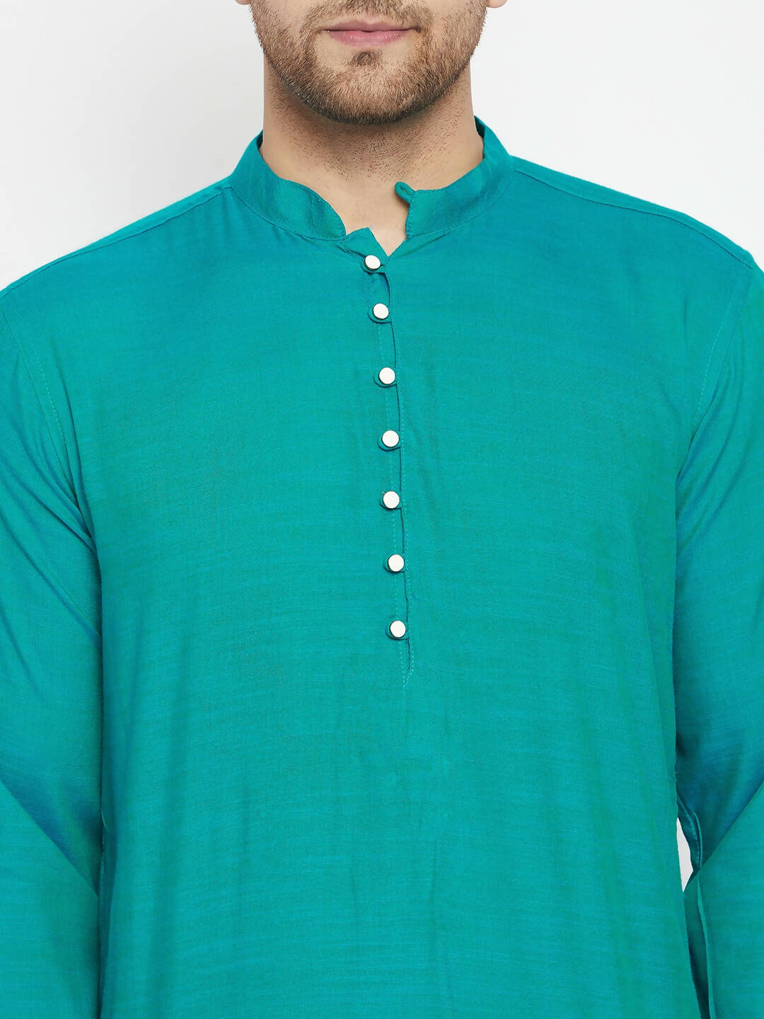 Even Apparels Green Viscose Long Men's Kurta With Band Collar
