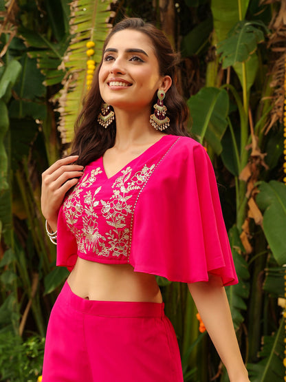Janasya Pink Georgette Yoke Embroidery Co-Ords