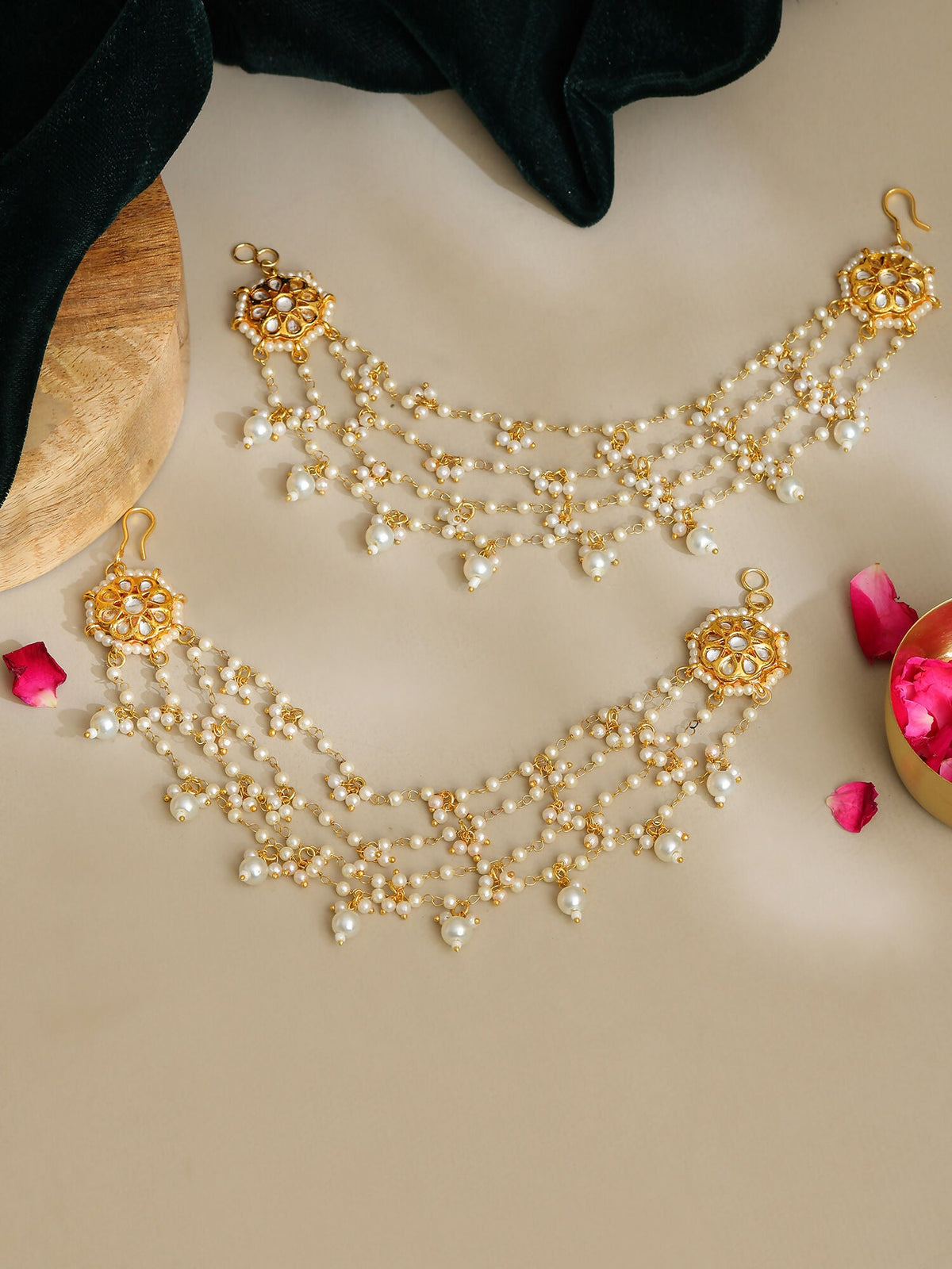 Ruby Raang Gold Kundan and Pearl Chain (set of 2)