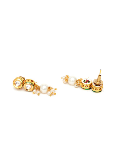 Kundan Earrings with Pearl Drops (Gold) - Ruby Raang