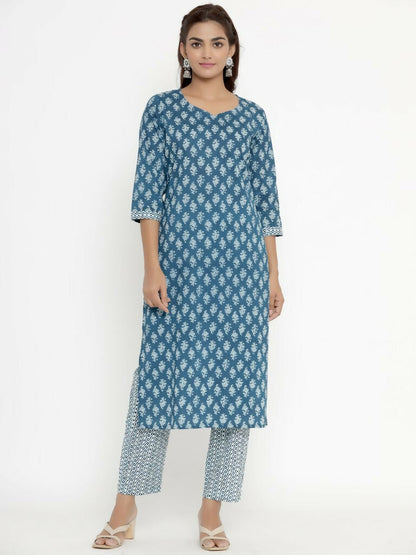 Miravan Women's Pure Cotton Straight Kurta And Palazzo Set
