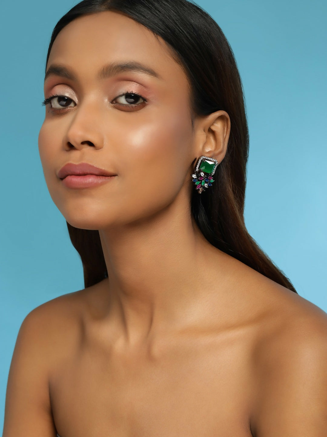Green Stone Earrings- Ruby Raang
