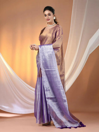 Exclusive Collection Beautiful Copper Tissue Silk Hand Weaving Handloom Saree With Running Blouse Piece