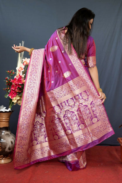 Jyoti Fashion Women's Purple Paithani Silk Zari Woven Saree with Blouse